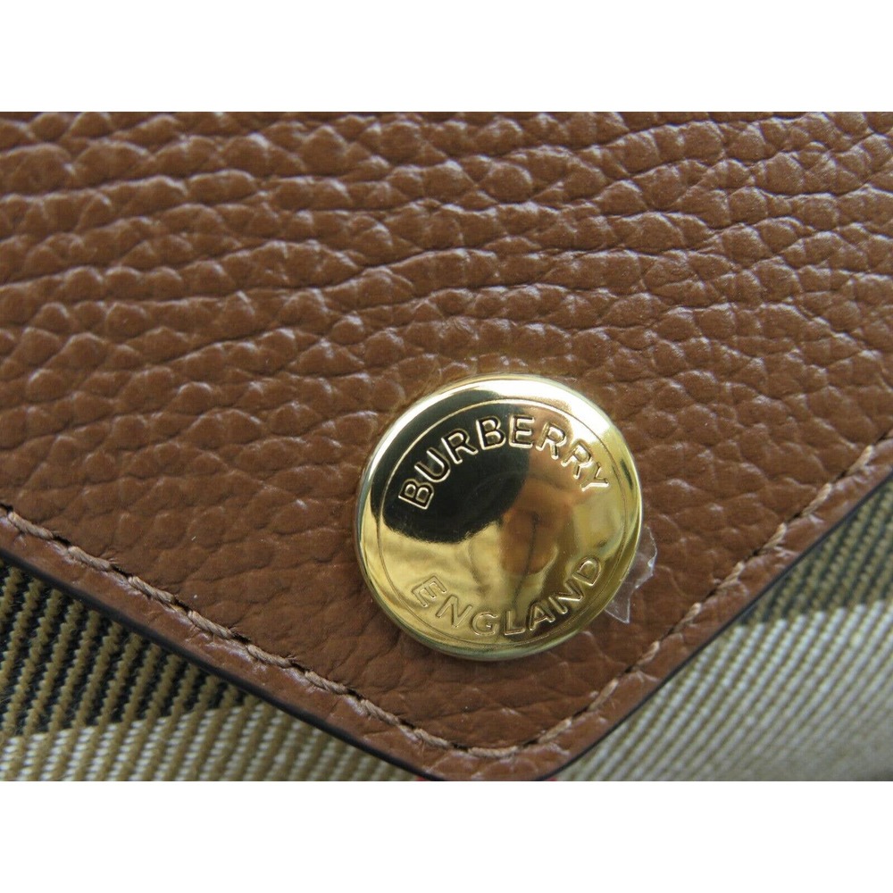 $910 NWT BURBERRY HANNAH TAN LEATHER CANVAS CHECK SHOULDER STRAP CLUTCH BAG - Picture 10 of 16